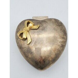 International Silver Co Plated Heart Shaped Jewelry Hinged Trinket Box with Bow